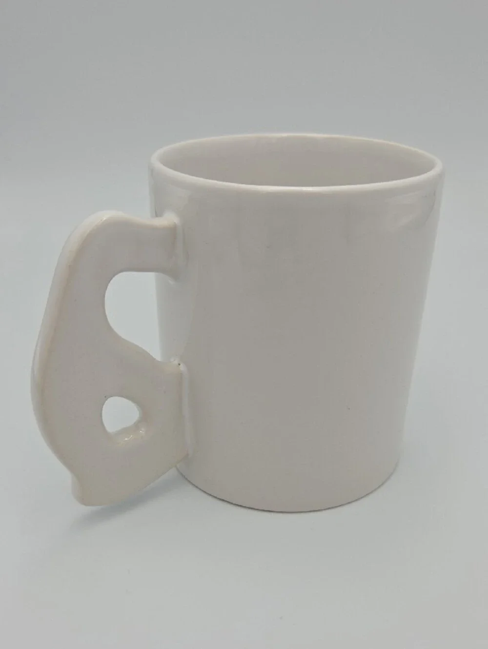 White Ceramic Goose Handle Mug with Colorful Farm Scene